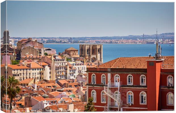 View of Lisbon Cathedral and downtown Canvas Print by Luis Pina