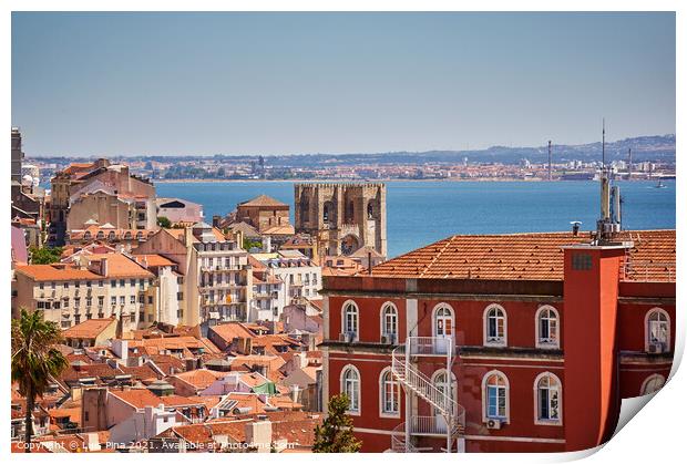 View of Lisbon Cathedral and downtown Print by Luis Pina