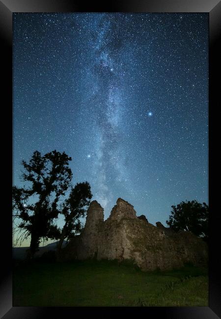 Pendragon Castle & the Milky Way Framed Print by Pete Collins