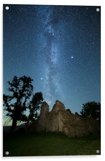 Pendragon Castle & the Milky Way Acrylic by Pete Collins
