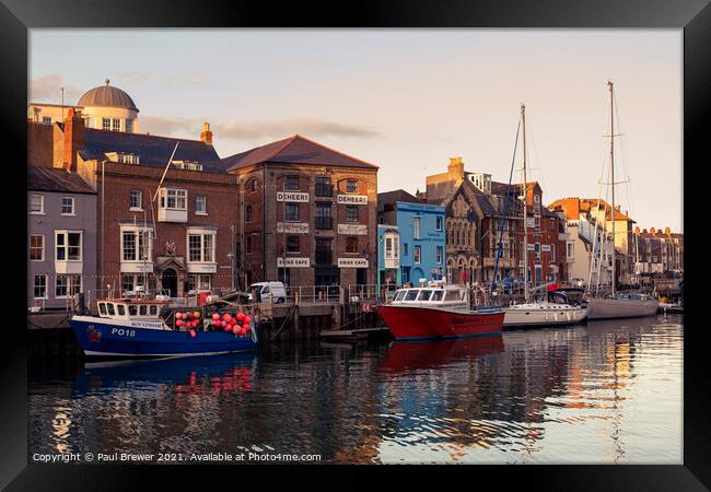 Weymouth Harbour at Sunset Framed Print by Paul Brewer