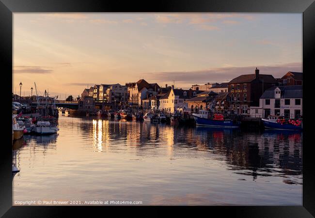 Weymouth Harbour at Sunset Framed Print by Paul Brewer