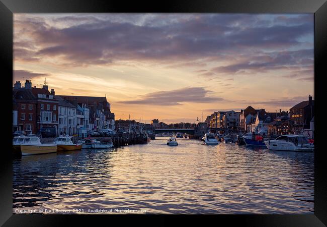 Weymouth Harbour at Sunset Framed Print by Paul Brewer