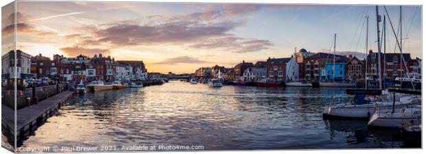 Weymouth Harbour panoramic at Sunset Canvas Print by Paul Brewer