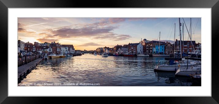 Weymouth Harbour panoramic at Sunset Framed Mounted Print by Paul Brewer