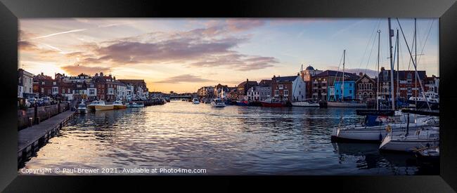 Weymouth Harbour panoramic at Sunset Framed Print by Paul Brewer