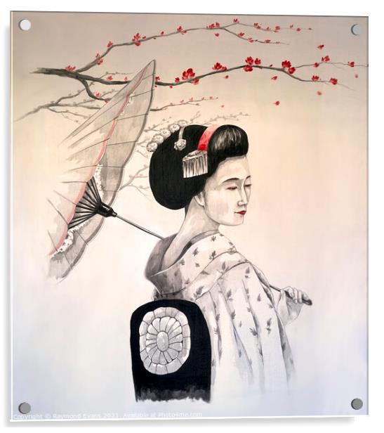 Geisha art Acrylic by Raymond Evans