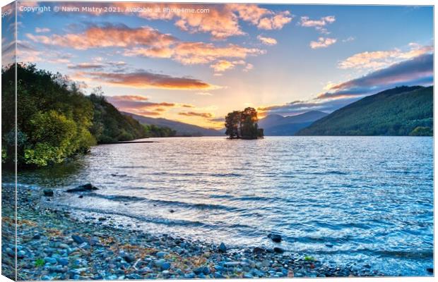 A beautiful sunset on Loch Tay at Kenmore Perthshire.  Canvas Print by Navin Mistry