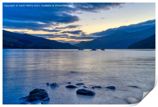 Dusk on Loch Tay at Kenmore Perthshire Print by Navin Mistry