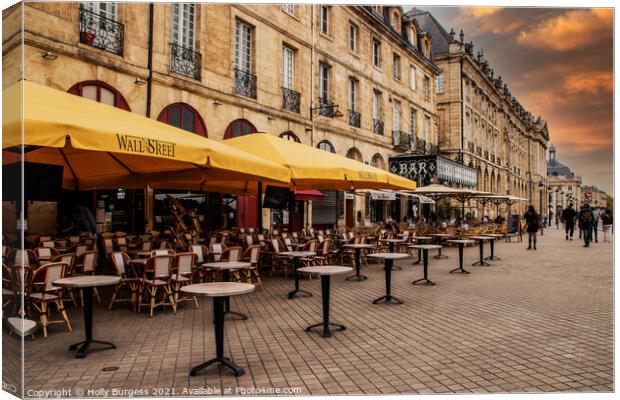Twilight Ambience in Bordeaux Café Canvas Print by Holly Burgess