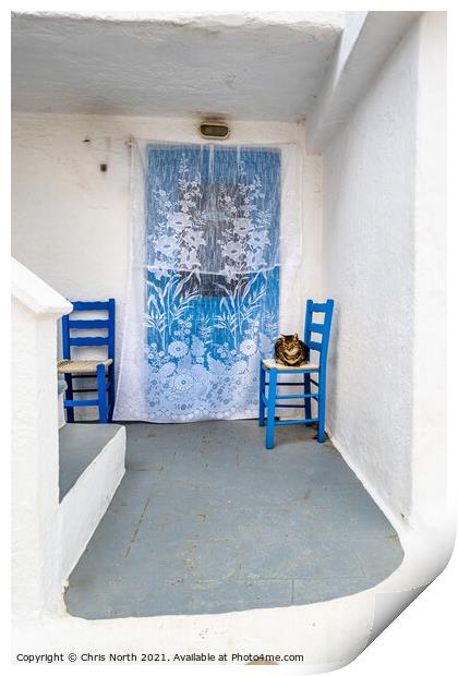 cat at rest in the hillside village of Kastro on Sifnos Greek Islands Print by Chris North