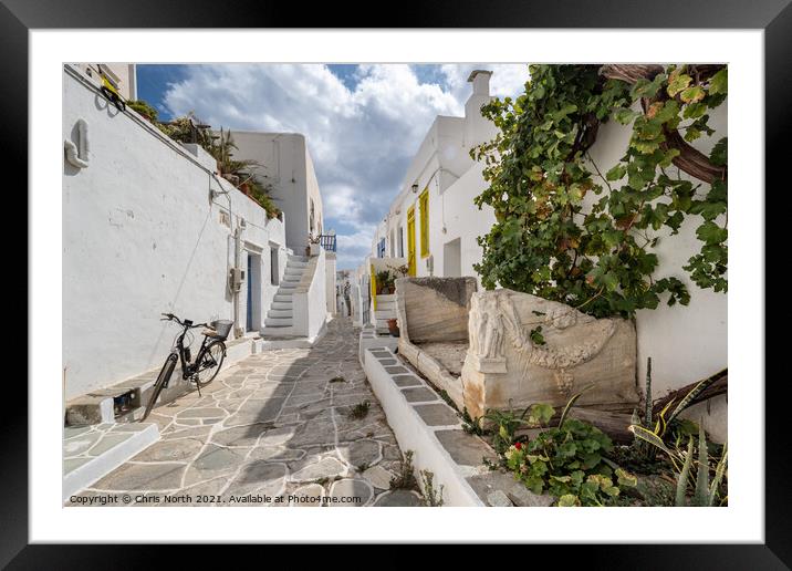 Backstreet scene of the hillside village ofKastro on Sifnos Greek Islands. Framed Mounted Print by Chris North