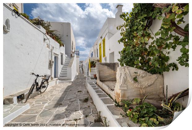 Backstreet scene of the hillside village ofKastro on Sifnos Greek Islands. Print by Chris North