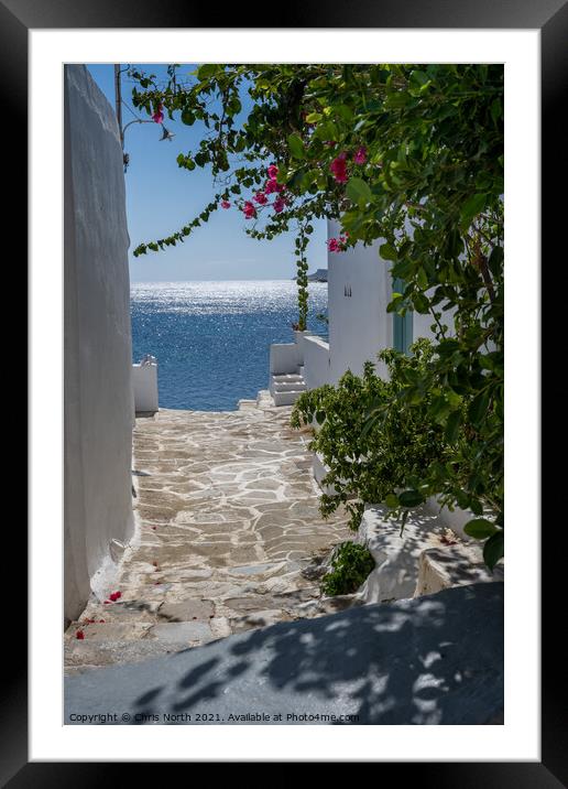 Backstreet seen in Platis Gialos, Sifnos, Greek Islands.  Framed Mounted Print by Chris North