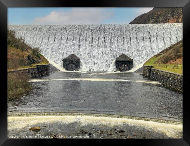 Cascading water in the Elan Valley, Powys, Wales Framed Print by Simon Marlow