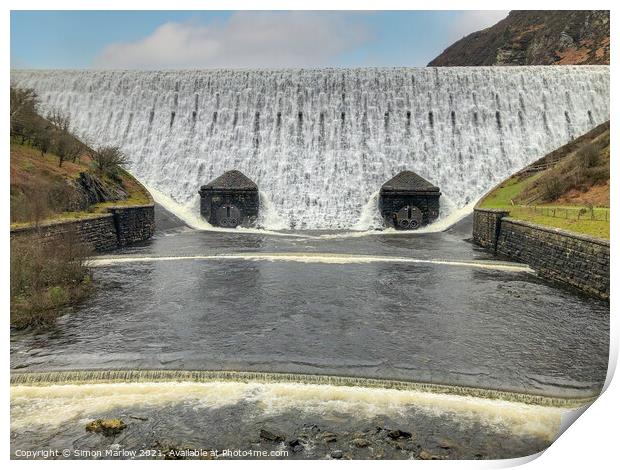Cascading water in the Elan Valley, Powys, Wales Print by Simon Marlow
