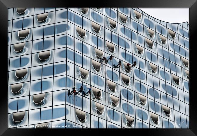 Elbphilharmonie window cleaners at modern concert hall in Hambur Framed Print by Frank Bach