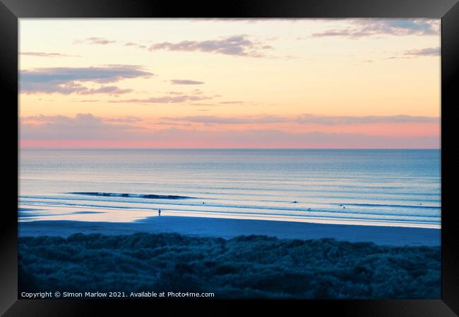 Majestic Sunset at Bamburgh Beach Framed Print by Simon Marlow