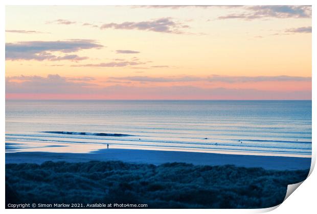Majestic Sunset at Bamburgh Beach Print by Simon Marlow