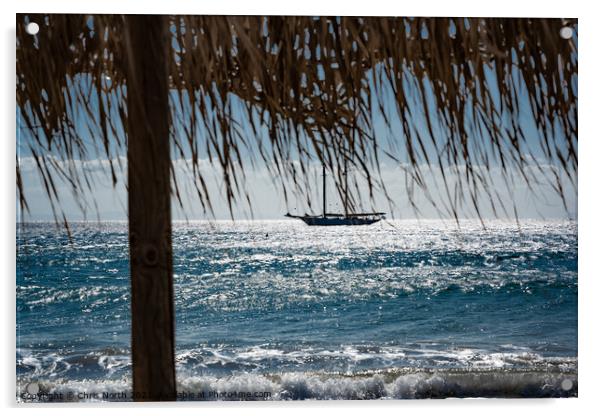 Yacht, at anchor of shore at Platis Gialos, Sifnos Acrylic by Chris North