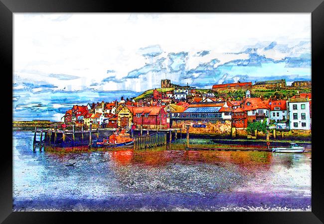 Whitby Harbour Sketch Framed Print by Picture Wizard