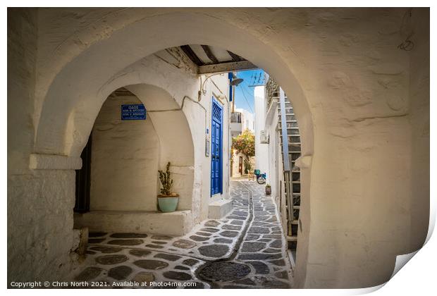 The back streets ofold  Paros town Print by Chris North