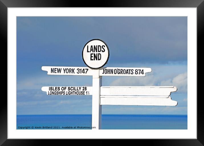 Lands end signpost cornwall Framed Mounted Print by Kevin Britland