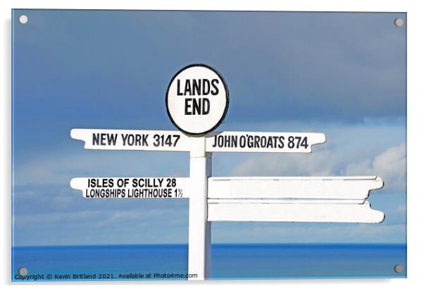 Lands end signpost cornwall Acrylic by Kevin Britland