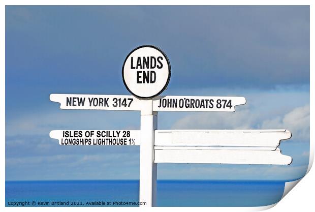 Lands end signpost cornwall Print by Kevin Britland