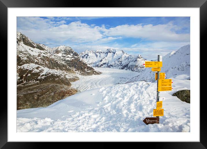Aletsch Glacier and Signpost, Switzerland Framed Mounted Print by Arterra 