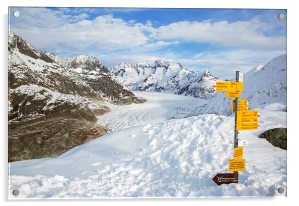 Aletsch Glacier and Signpost, Switzerland Acrylic by Arterra 