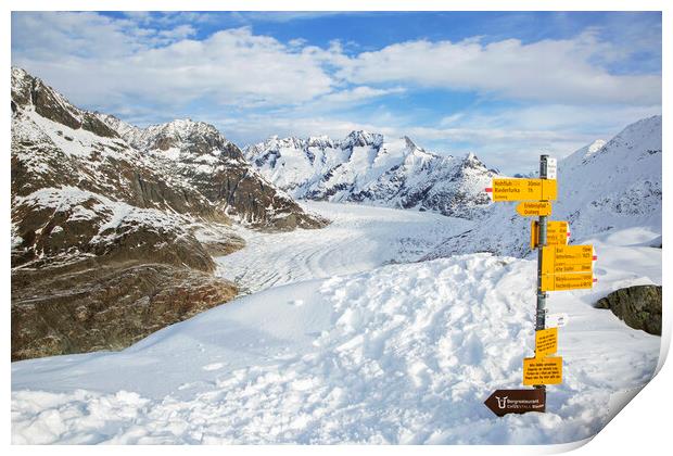 Aletsch Glacier and Signpost, Switzerland Print by Arterra 