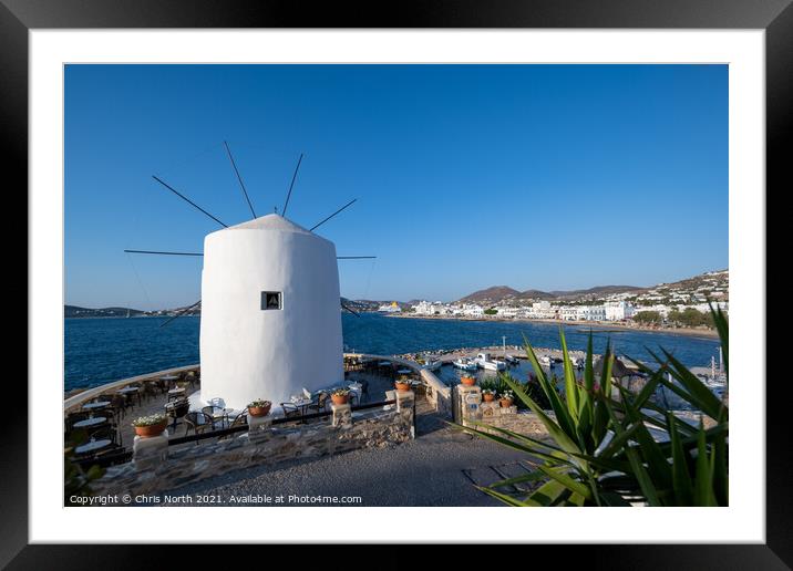 Parikia windmill, Paros Greek Islands. Framed Mounted Print by Chris North