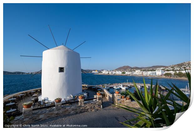 Parikia windmill, Paros Greek Islands. Print by Chris North