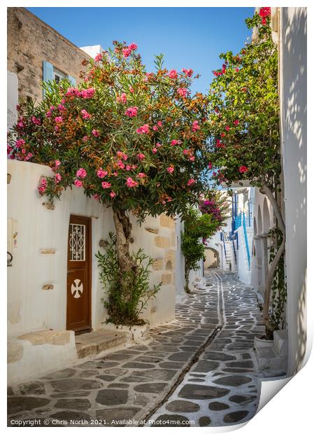 The back streets of old  Paros town. Print by Chris North