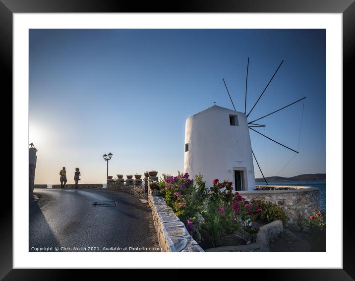 Parikia windmill, Paros Greek Islands. Framed Mounted Print by Chris North
