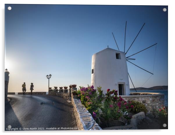Parikia windmill, Paros Greek Islands. Acrylic by Chris North