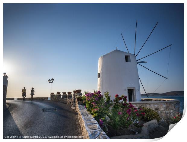 Parikia windmill, Paros Greek Islands. Print by Chris North