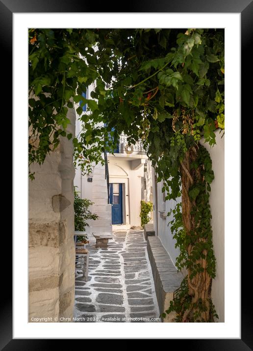 The back streets of old  Paros town. Framed Mounted Print by Chris North