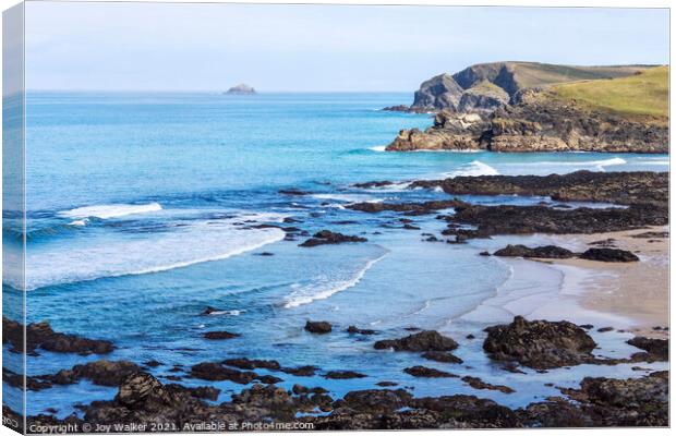 A view along the Cornish coast looking towards Trevone bay  Canvas Print by Joy Walker