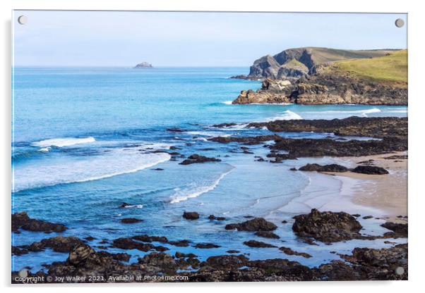A view along the Cornish coast looking towards Trevone bay  Acrylic by Joy Walker