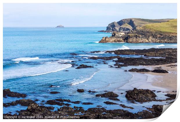 A view along the Cornish coast looking towards Trevone bay  Print by Joy Walker