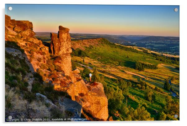 Pinnacle Rock on Curbar Edge at sunset Acrylic by Chris Drabble