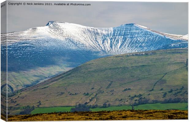 Pen Y Fan and Corn Du Under Snow Brecon Beacons  Canvas Print by Nick Jenkins