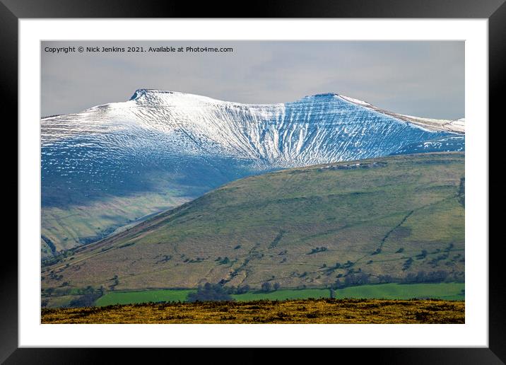 Pen Y Fan and Corn Du Under Snow Brecon Beacons  Framed Mounted Print by Nick Jenkins