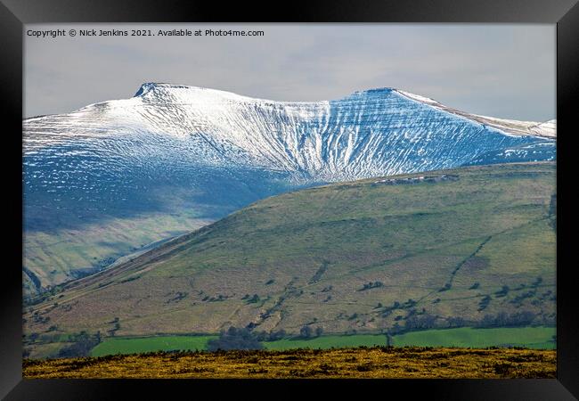 Pen Y Fan and Corn Du Under Snow Brecon Beacons  Framed Print by Nick Jenkins