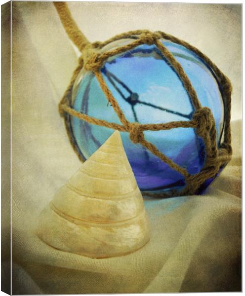 blue glass and seashell Canvas Print by Heather Newton