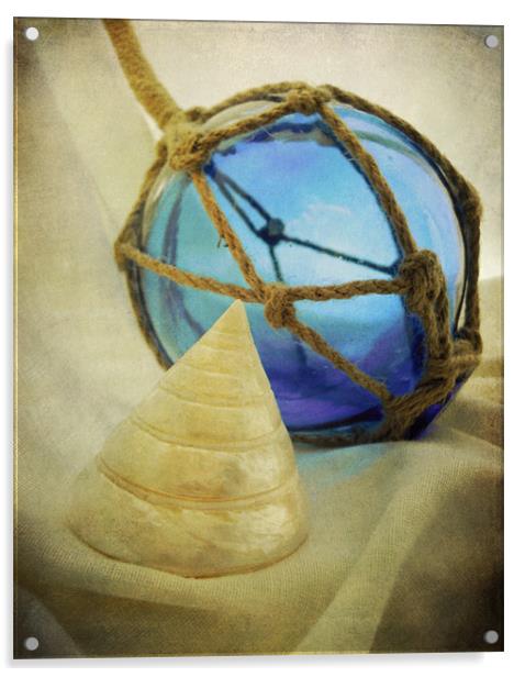 blue glass and seashell Acrylic by Heather Newton
