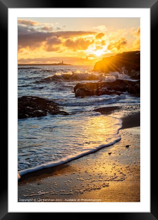 Coquet Island sunrise from Amble beach Framed Mounted Print by Lee Kershaw