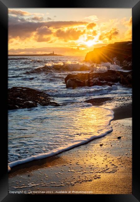 Coquet Island sunrise from Amble beach Framed Print by Lee Kershaw